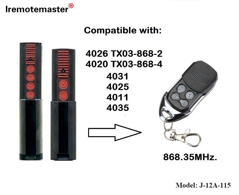 Bakeng sa 4020 4026 TX03-868-4 Remote Control 868mhz TX03-8-4 Rolling Code